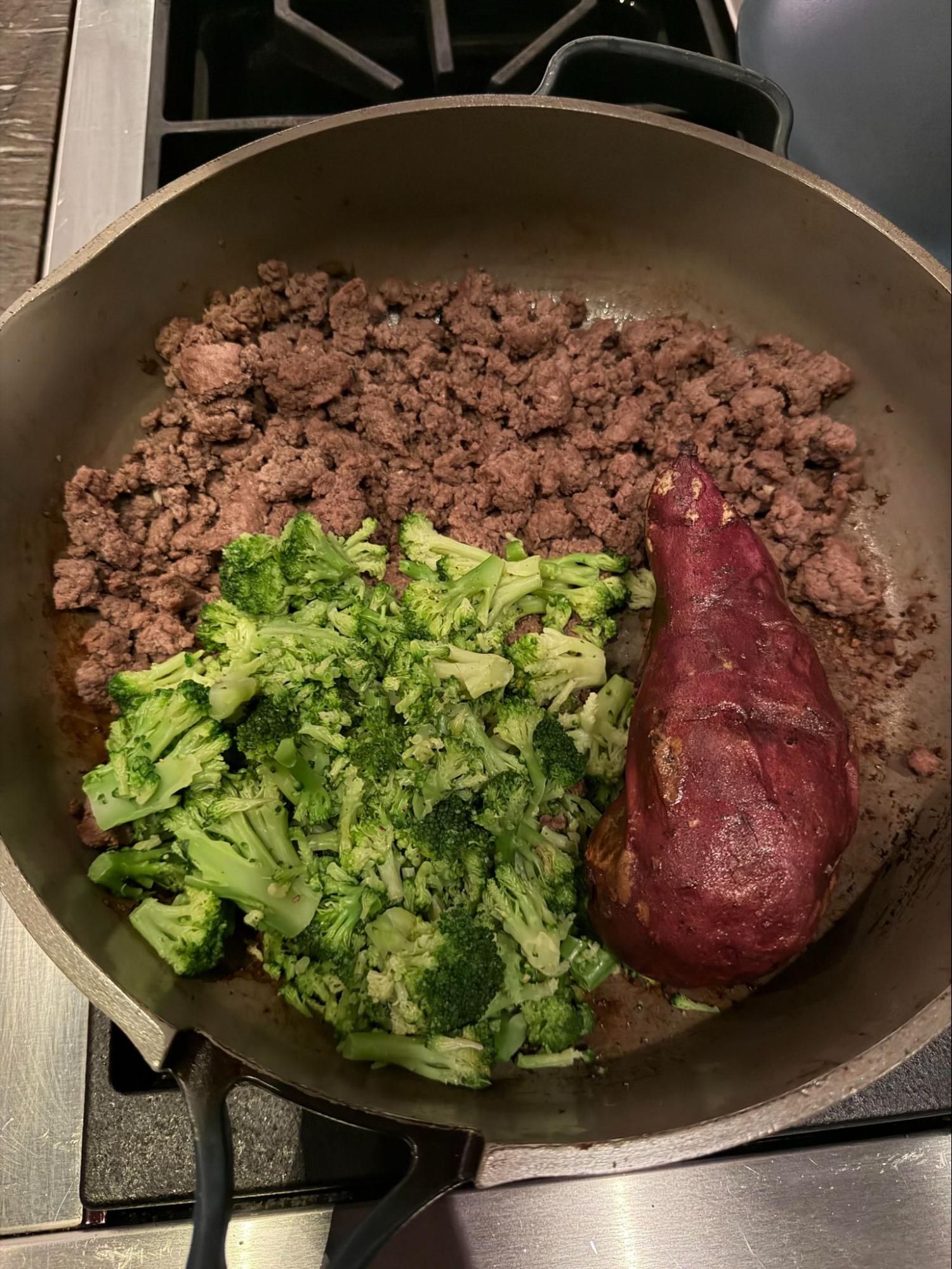 Ground Beef, Broccoli, Sweet Potato